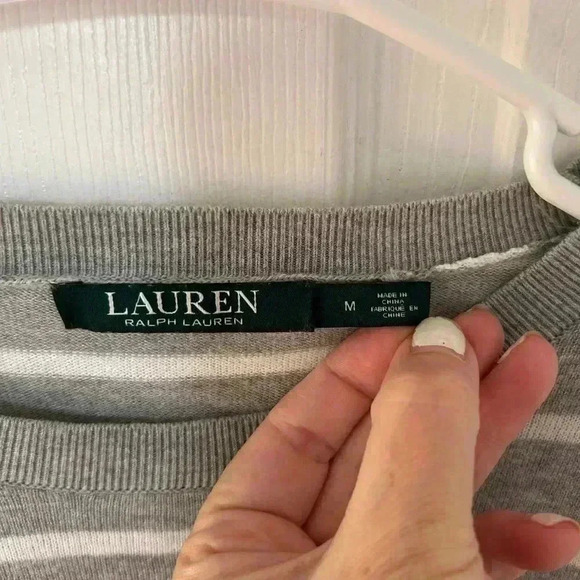 Lauren Ralph Lauren grey & white striped w/ button embellishments, Size Medium. - Picture 2 of 6